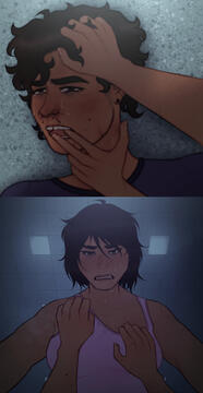 Full render bust (two panel) + 1 character + partial/simplified background