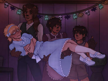 Colored full body + 3 characters + full detail background